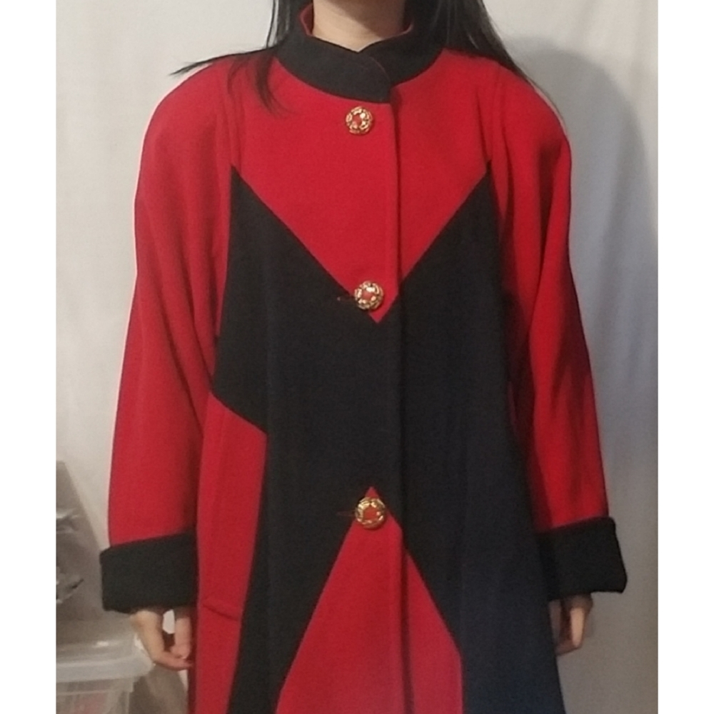 Vintage wool oversized Sang Chi red and black coat
